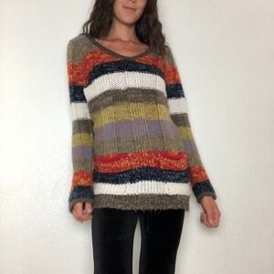 ASHLEY LADIES LONG SLEEVE MULTI COLOR SCOOP NECK SWEATER- L